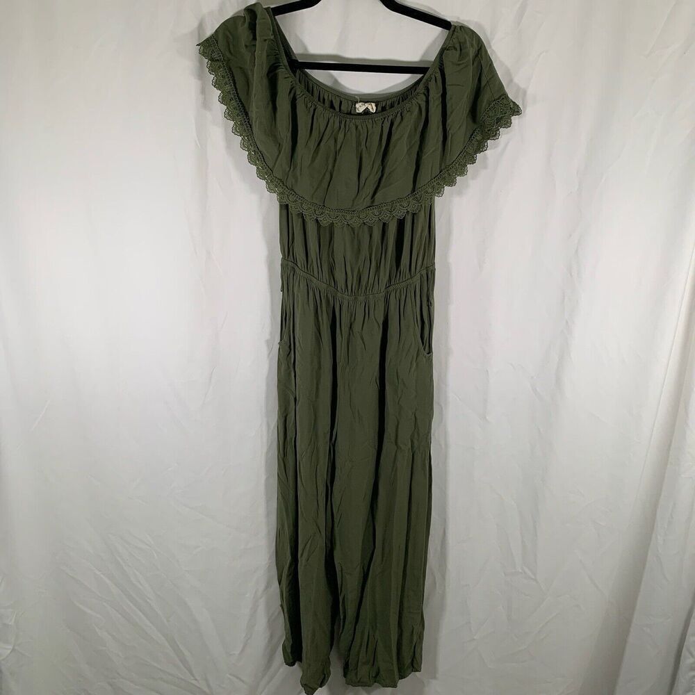 Live to Be Spoiled Jumpsuit Women's Small Green Off the Shoulder